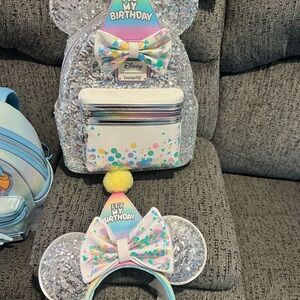 Disney Sparkly Silver and White Kids Backpack with Headband